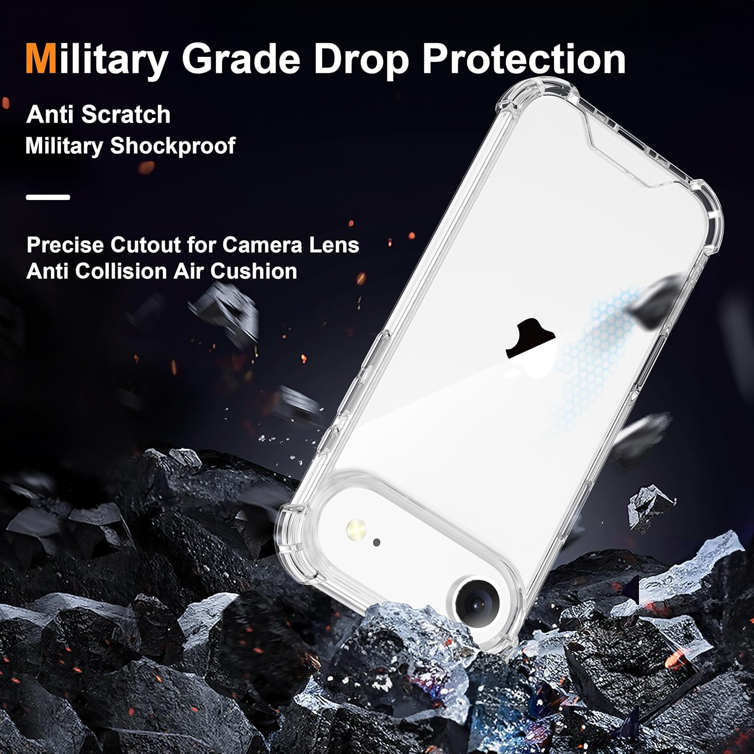 ORETECH 4 in 1 for Iphone 17 Air Case 6.5 Inch, With[2X Screen Protector &Camera Lens Protector],[Anti-Yellowing] Shockproof Bumper Cover for Iphone 17 Air Phone Case-Clear image number 4