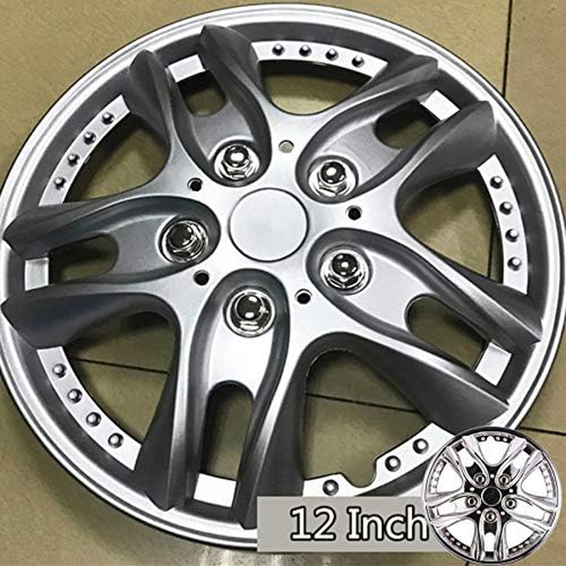 12 Inch 4Pcs Car Chrome Wheel Rim Skin Cover Hub Caps Hubcap Wheel Cover Sliver Alloy Wheel Center Cap