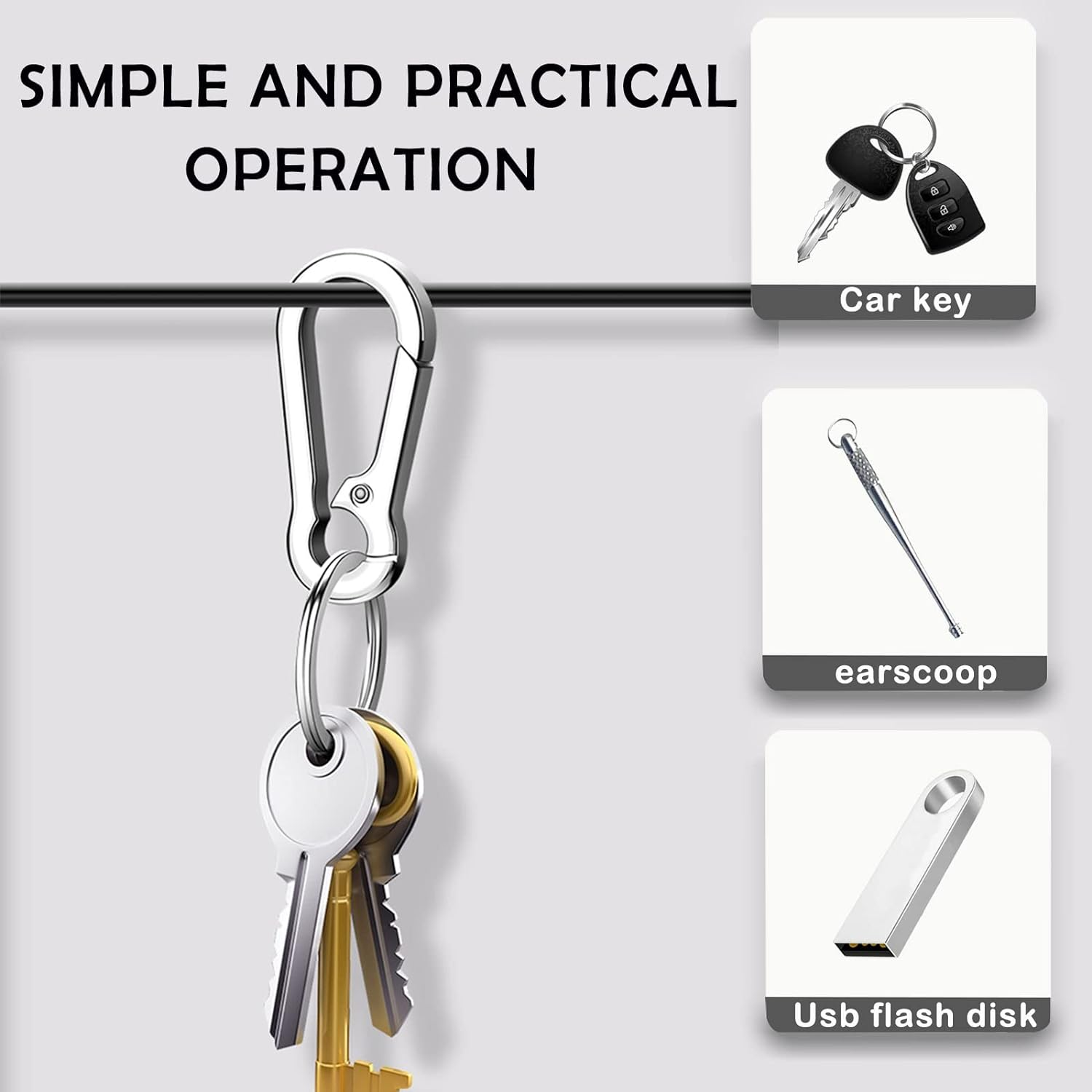12 PCS Keychain Clip, Ring, and Carabiner Set - Metal Holder Organizer for Car Keys - for Men and Women image number 2