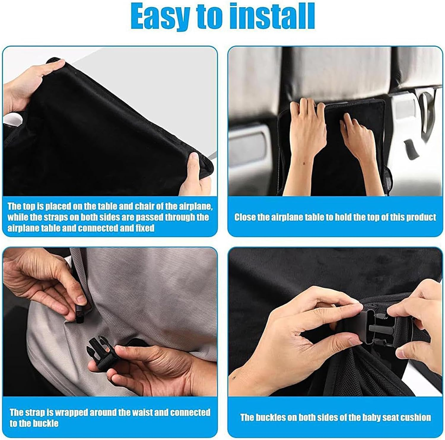 Toddler Airplane Bed, Portable Travel Toddler Bed Essentials, Soft Airplane Seat Extender for 1-4 Years Old, Lightweight and Compact for Airplane, Car, and Family Trips (Black) image number 3