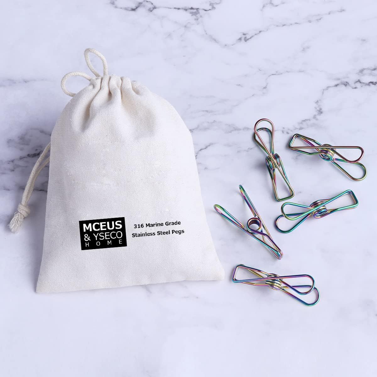 MCEUS Rainbow Colored Clothes Pegs 316 Marine Grade Stainless Steel Wire Clothes Pins Laundry Clips, 30 Pack with Storage Bag, Strong Clamp Metal Laundry Pegs for Hanging Clothes, Outdoor Clothesline image number 1