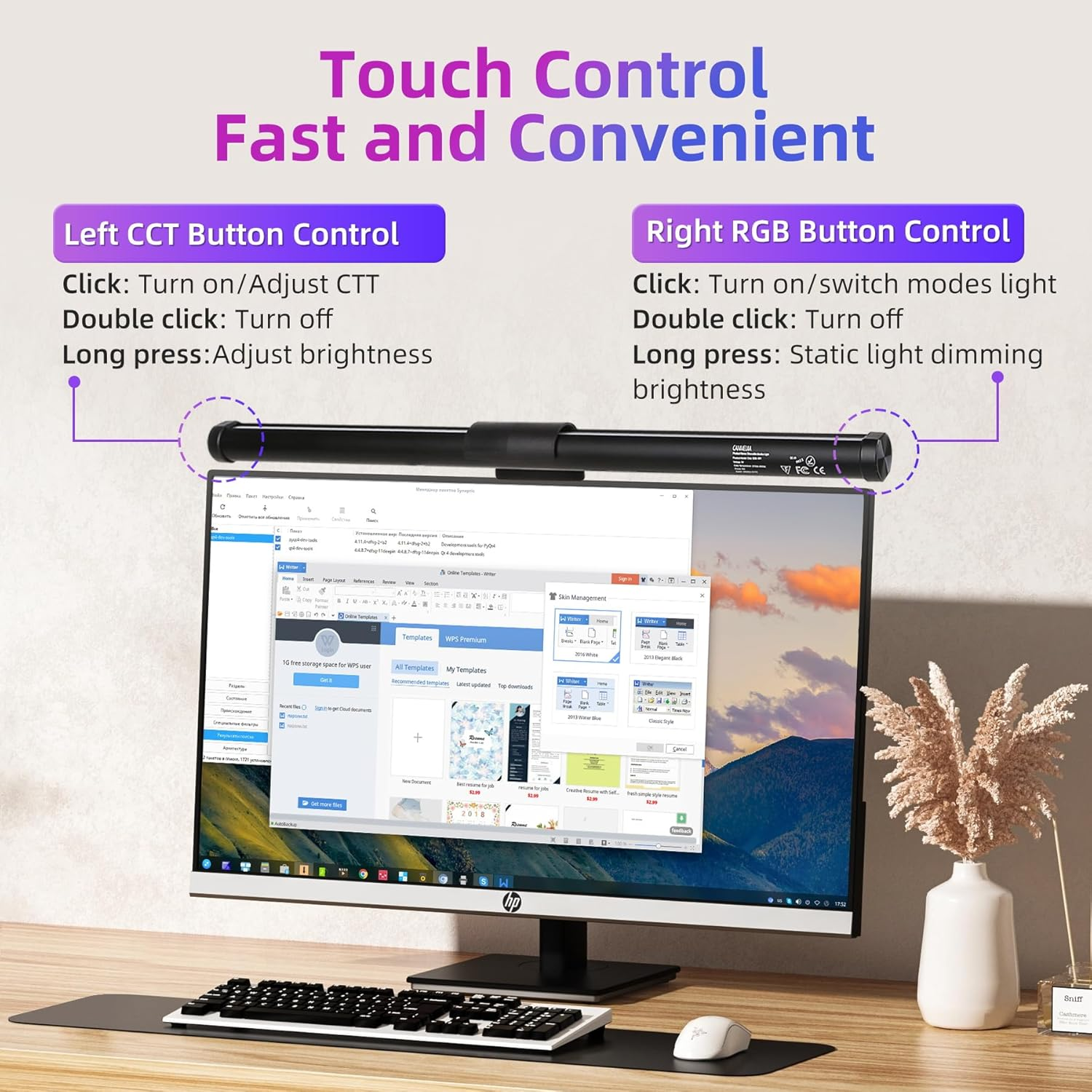 Monitor Light Bar 44CM Computer Screen Light Bar 5W RGB Mode 7 Colours USB Powered Gaming Desk Lamp3 Colour Temperature (3000K-6500K) and Brightness Adjustment for Home Indoor, Work, Study Lighting image number 2