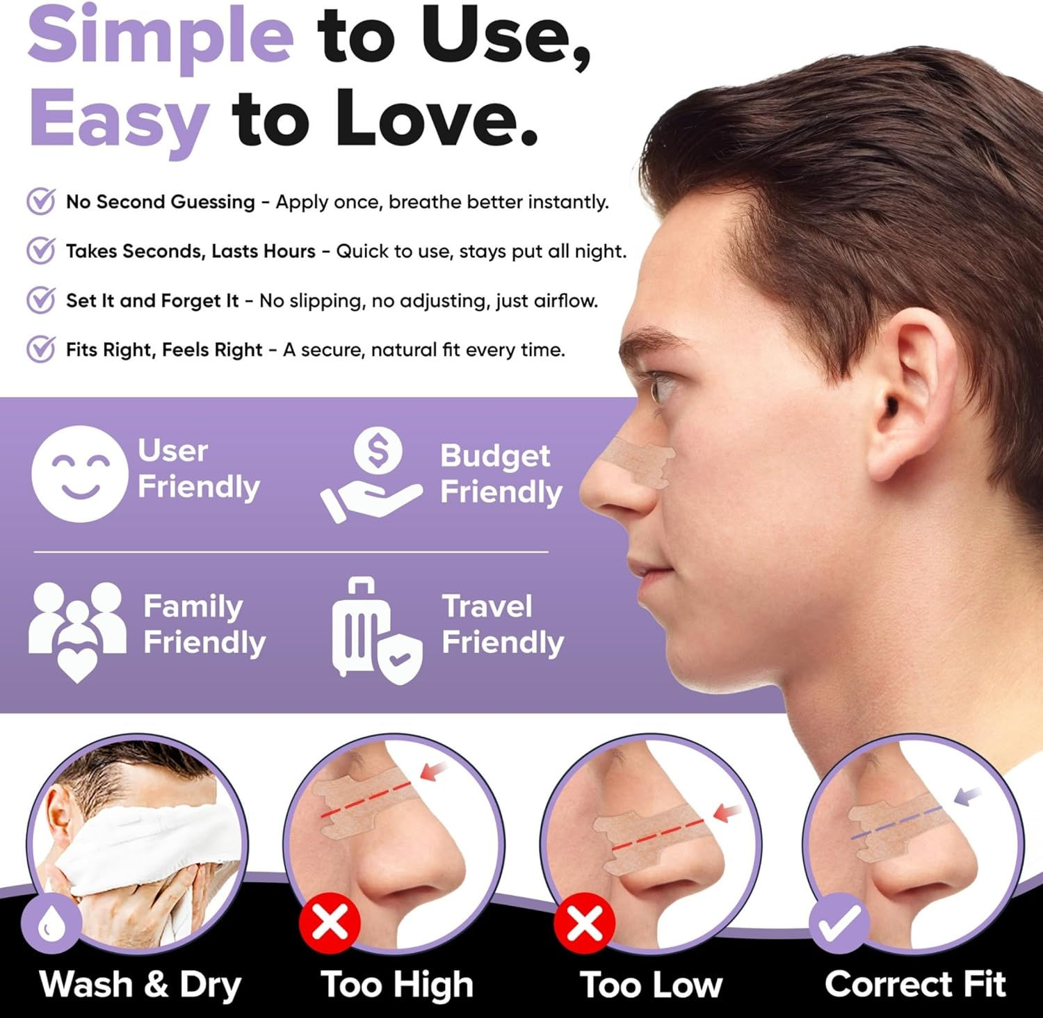 Night Strips &ndash; Lavender (30 Pack) Scented Night Nasal Strips: Gentle Relief for Snoring, Congestion & Mouth Breathing &ndash; Comfort for Sleep, Allergies & Deviated Septum image number 2