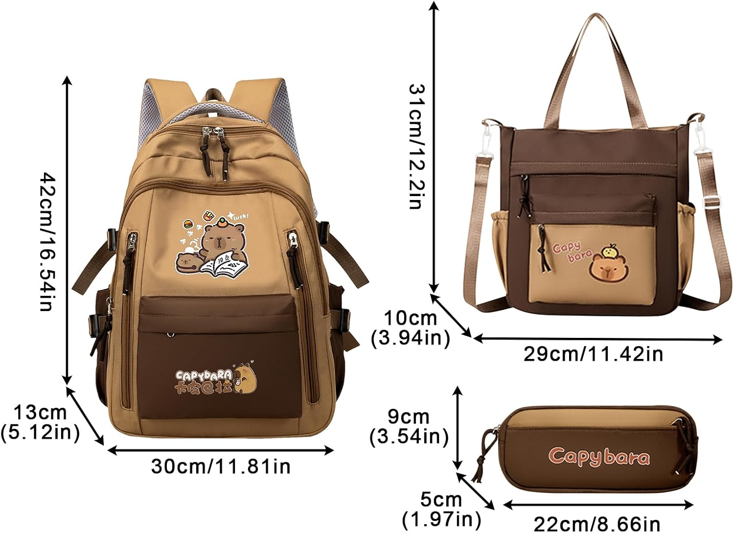 Capybara Backpack - Stylish Bag with Pencil Case and Shopping Bag, Aesthetic Computer Backpack for Girls Schoolgirls Everyday Companion - Book Flip image number 4