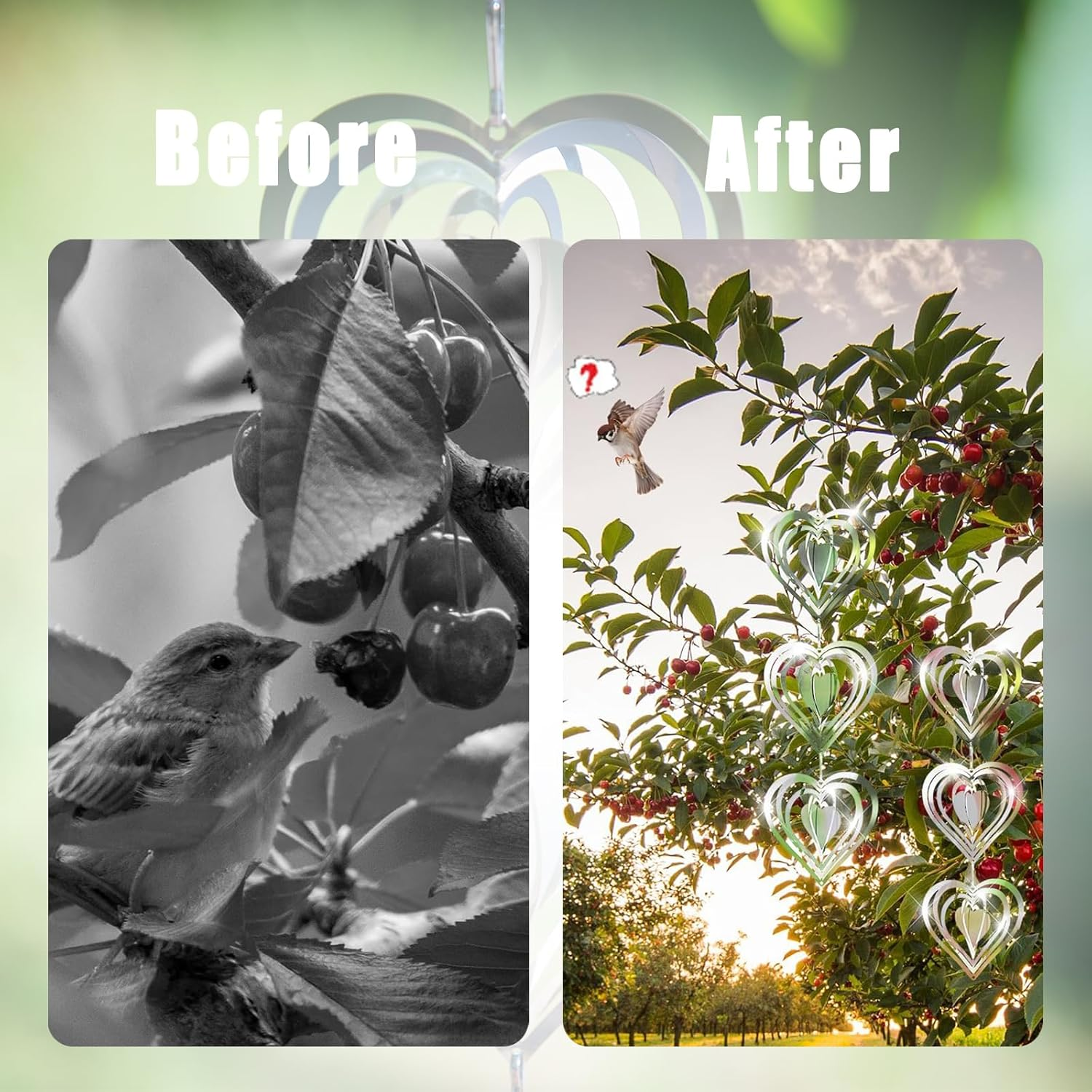 Stainless Steel Wind Spinner,3D Silver Indoor Outdoor Garden Decoration Crafts Ornaments,Metal Wind Chimes for outside Decor,Decorations to Scare Away Yard Birds (3Pcs-Heart) - Fishbone-Wind Spinners image number 7