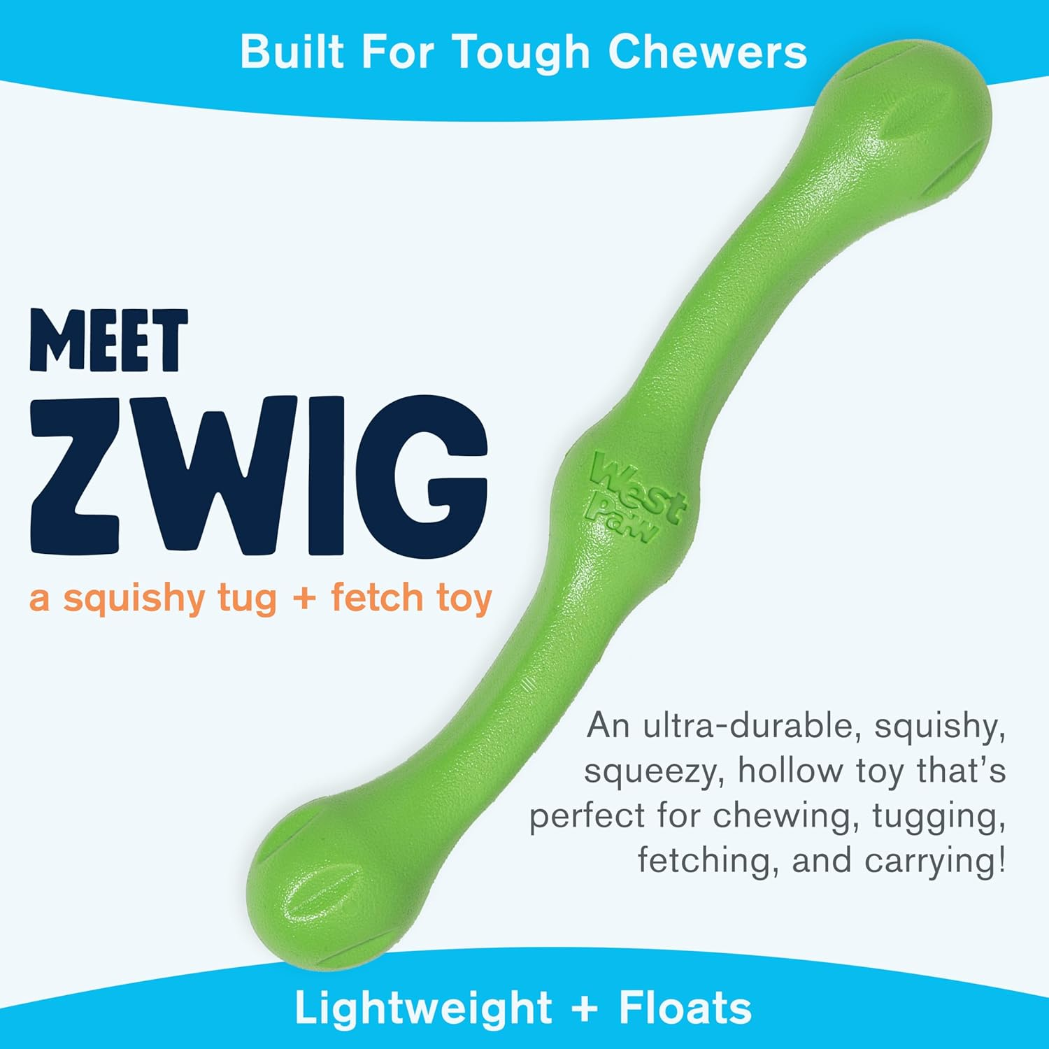 West Paw Zwig Squeezy Dog Stick Toy for Large Dogs with Zogoflex Echo, Made in USA, Jungle Green - Jungle Green image number 4