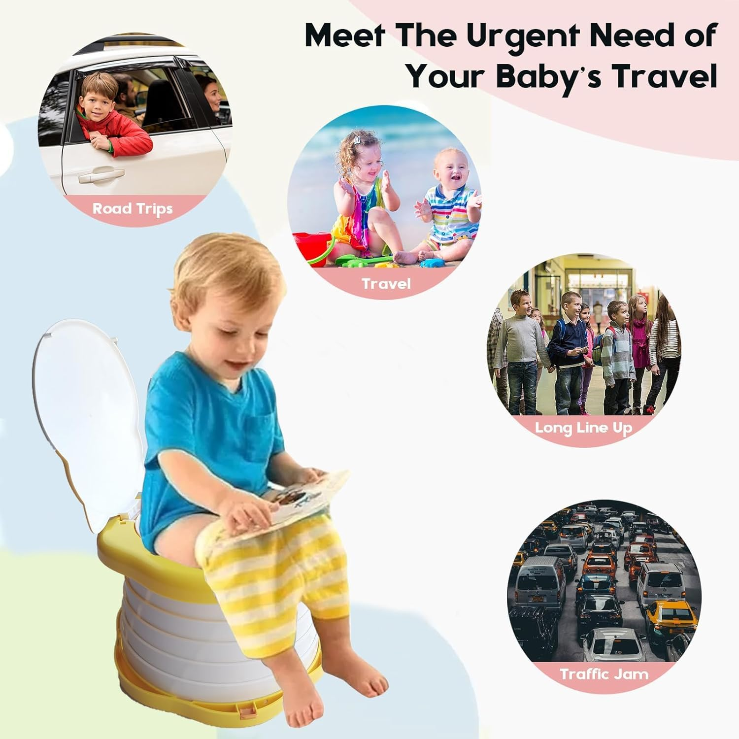Toddler Travel Potty,Kids Portable Potty,Applicable to Travel,Camping, Outdoor, Indoor,With 45 Potty Bags,Cartoon Design, Children Will like It More