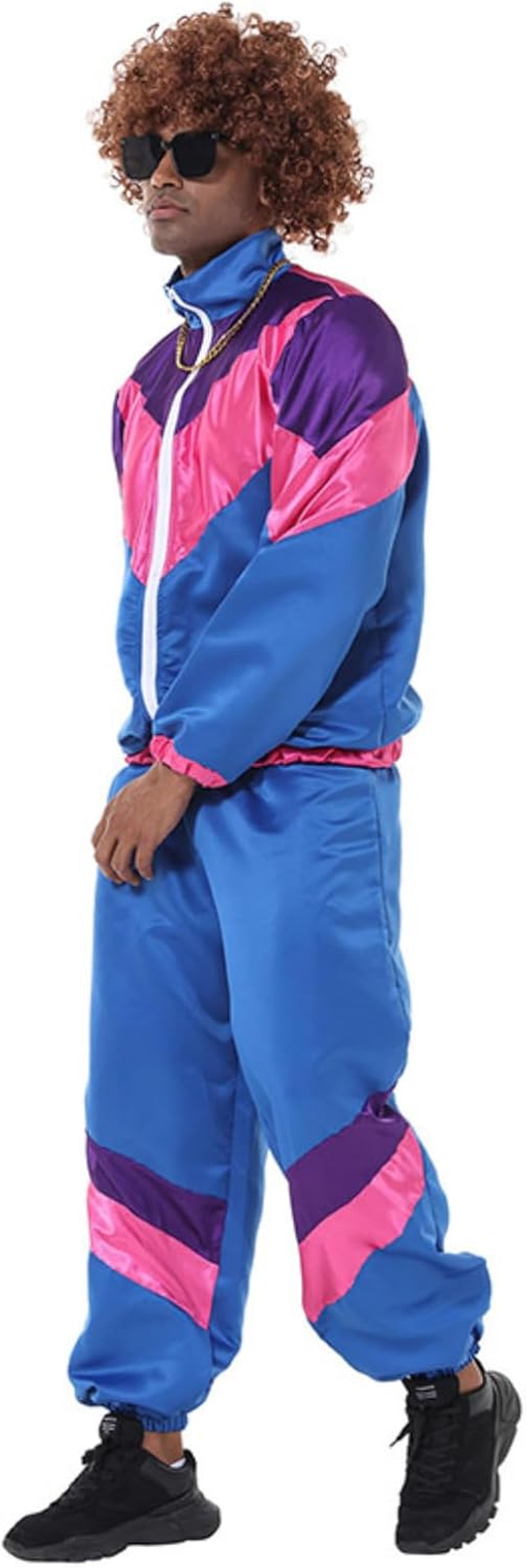 COREWO Mens 80S Tracksuit Retro Sportswear Adult Disco Tracksuits Hip Hop Sports Suit Colorblock Jacket Outfits Carnival Set image number 4