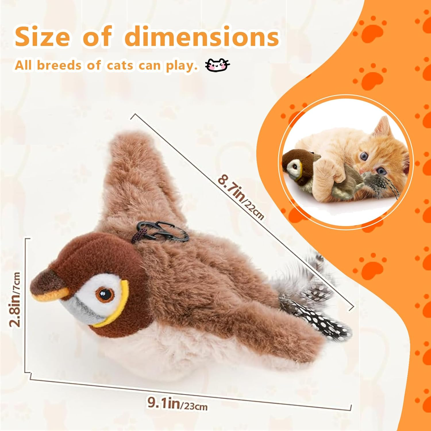 Flappy Bird Cat Toy, Simulated Flying Bird Interactive Cat Toy for Indoor Cats, Flapping Bird Cat Toy, Automatic Flapping Wings Sparrow Catnip Toys, Flappy Bird Toy for Cats to Bite image number 5