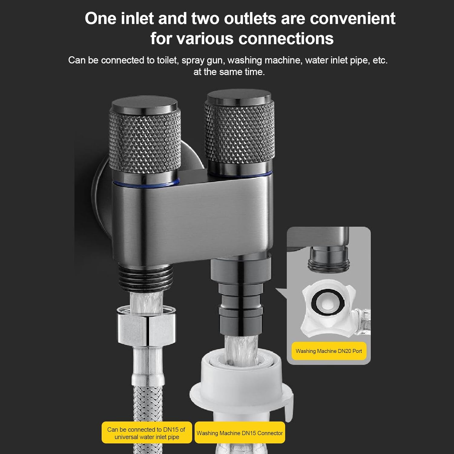 Dual Switch Water Valve, G1/2In 1 in 2 Out Dual Switch Valve, Dual Control Valve for Feminine Wash Pet Shower Muslim Shower Cloth Diaper Sprayer Toilet Sprayer, Washing Machine