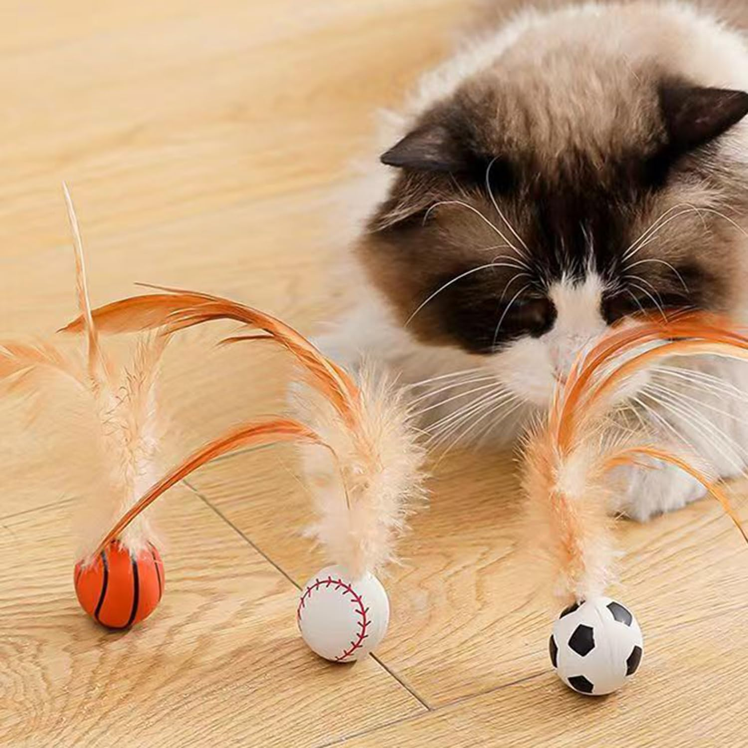 9PCS Cat Bouncy Ball with Feather,Cat Feather Toys, Feathered Bouncing Cat Balls, Rubber High Rebound Nteractive Cat Toy Ball, Bouncy Tails Cat Toys for Indoor Outdoor Cats Pet image number 5