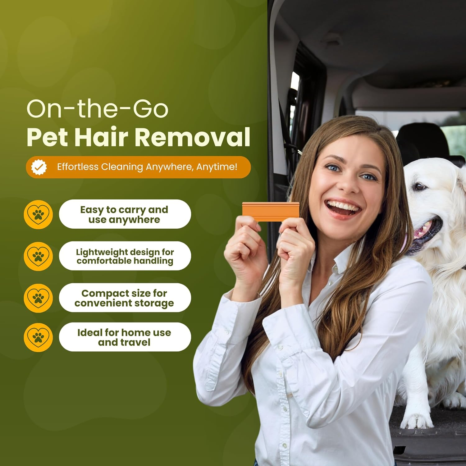 Pet Hair Remover Tool - 4.33&rdquo; (11Cm) Lightweight & Compact Scraper for Car, Couch, Carpet, Bed, Portable Multi-Surface Fur Cleaner for Cats & Dogs (Easy to Use) image number 1