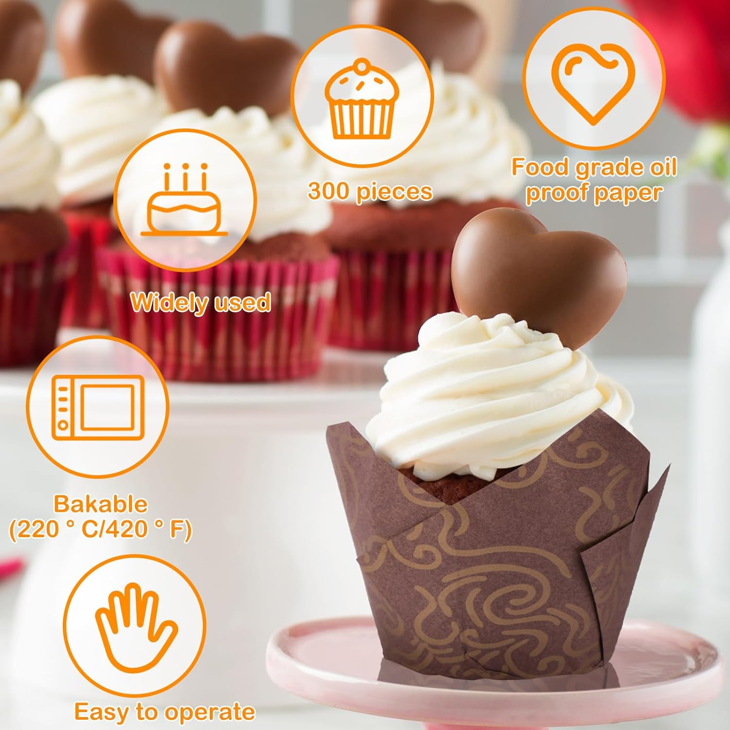 Paper Muffin Liners 300PCS Cupcake Liner Paper Tulip Cupcake Liners Paper Baking Cups Greaseproof Muffin Liners Holders Unbleached Cupcake Liner Bake Choice Nordic Paper for Party Wedding Birthday image number 1