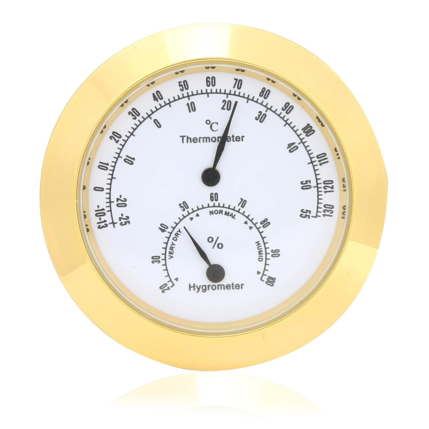 Round Thermometer Hygrometer for the Violin Guitar Box - Instrument Care - Compact Portable Alloy Measured Moisture and Temperature for Musicians (Gold) image number 1