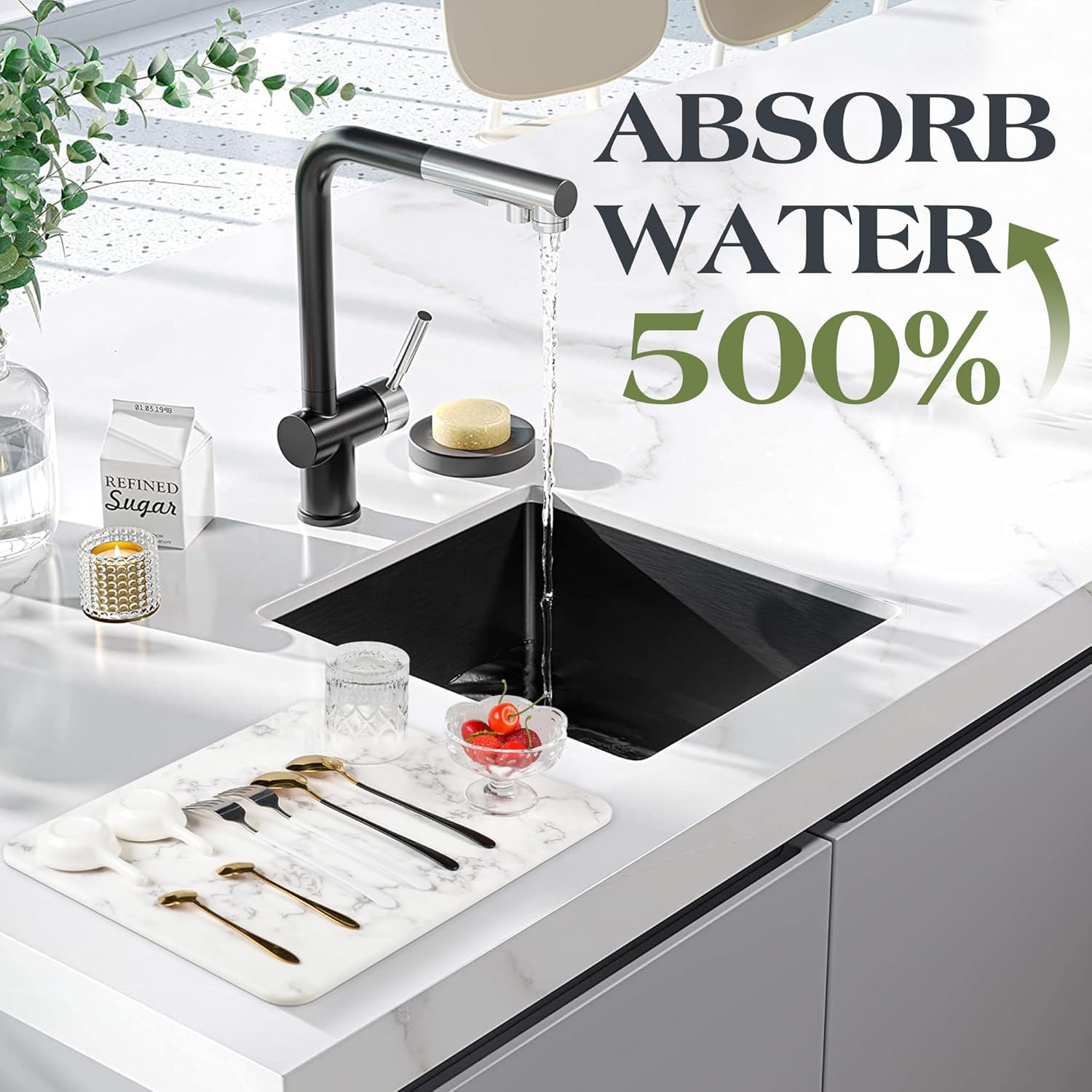 12X16 Inch Marble Stone Drying Mat for Kitchen Counter Super Absorbent Dish Drying Mat Diatomaceous Earth Quick Dry Dish Mat（1 Pc ） image number 3