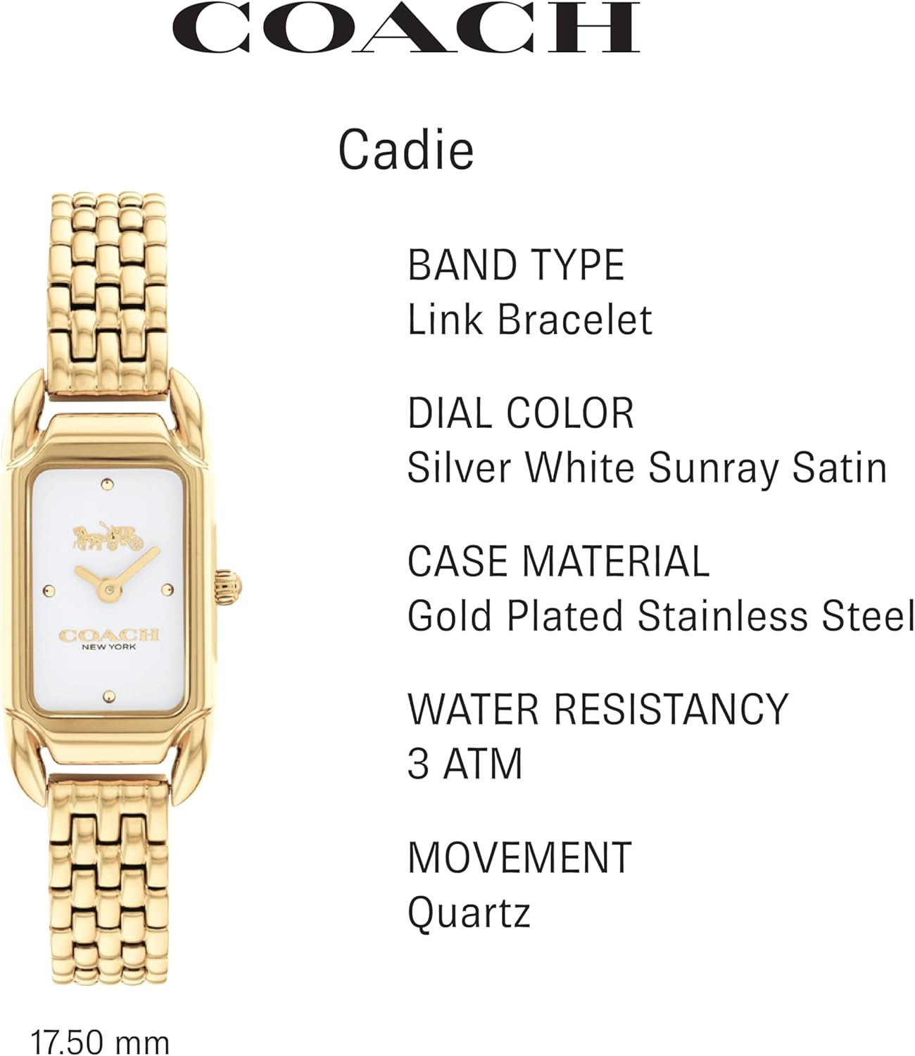 Coach Cadie IP Thin Gold Steel Silver White Dial Women'S Watch image number 5