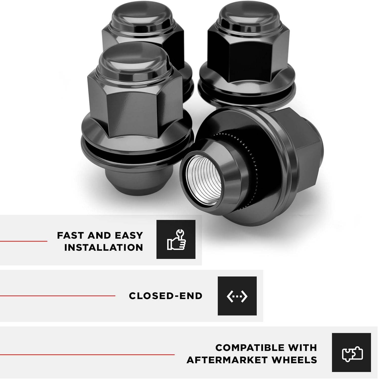 White Knight 5307L M12X1.50 Toyota SUV OEM Factory Style Mag Lug Nut with Washer, 4 Pack 1.47" Height Black image number 4