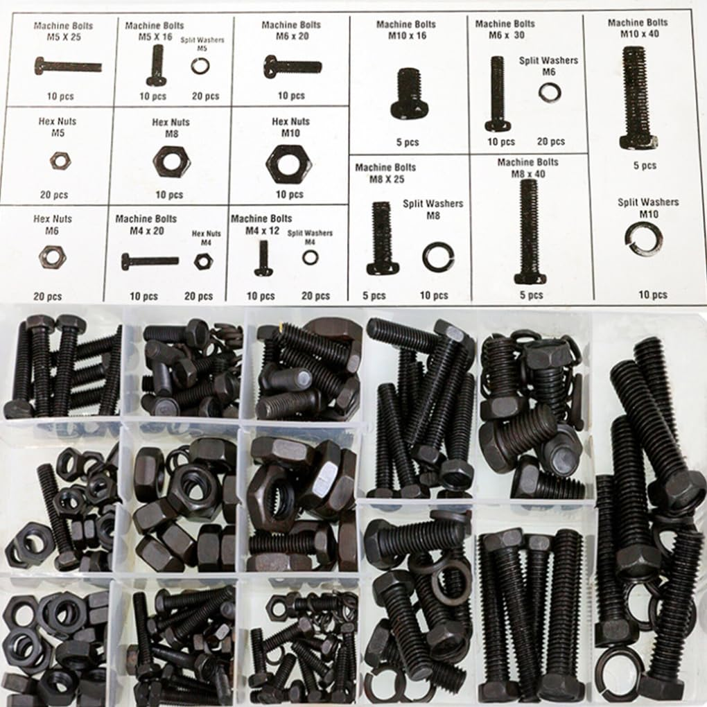 240Pieces Screw Assortment Kit, 10.9 Grade Alloy Steel, Button Head Socket Cap Metric Screws Bolts, Flat Washers/Nuts/Hex Wrenches M6/M4/M5/M6/M8/M10,Black image number 2