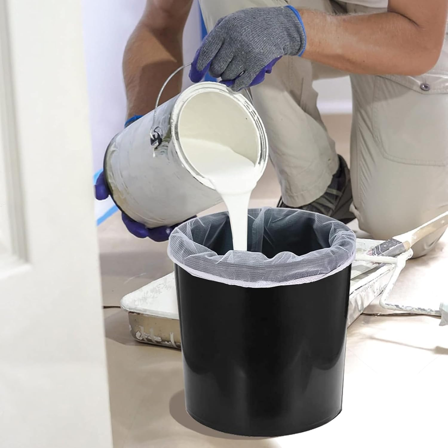 5 Pcs White Fine Mesh Paint Strainer Bags with Elastic Top - Heavy Duty Paint & Liquid Filter Bags for 5 Gallon Buckets - Ideal for Painting, Gardening & Industrial Filtration