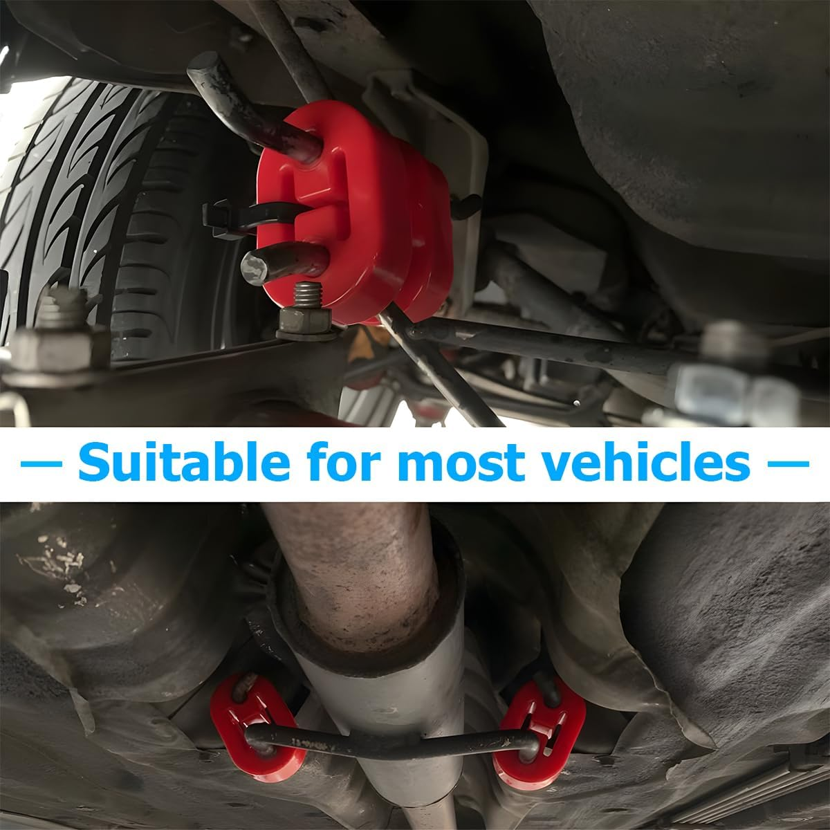Mandark 4PCS Car Rubber Exhaust Hanger, 2 Holes Adjustable Auto Tail Pipe Muffler Insulator Bushing Mount, Vehicle Exhaust System Muffler Bracket Accessories, Universal for Vehicles (Red)