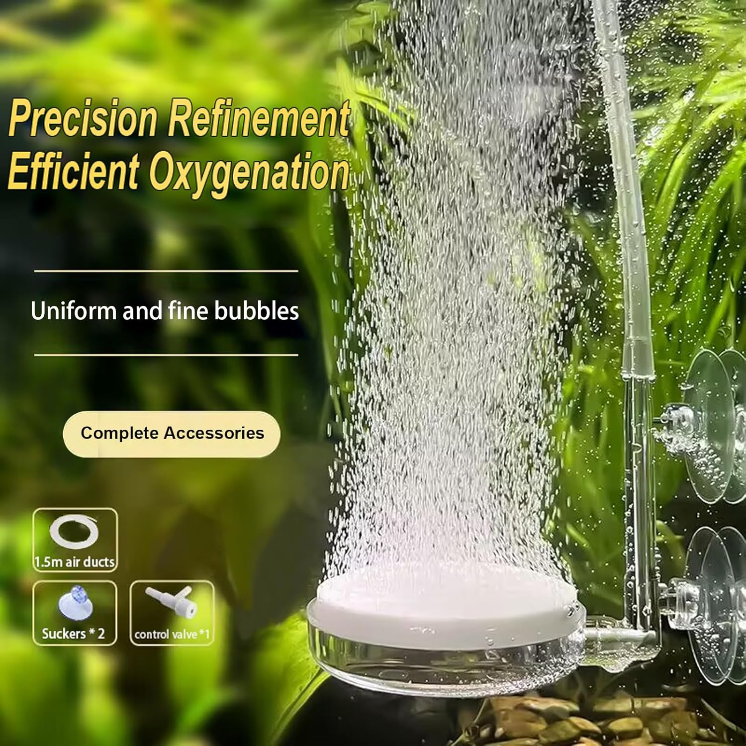 Aquarium Air Stone, Fish Tank Nano Bubble Stone with Control Valve 1.5M Air Hose Quiet Super-High Dissolved Oxygen Diffuser Makes Super Tiny Bubbles for Fish Tank and Hydroponic(5Cm) image number 4