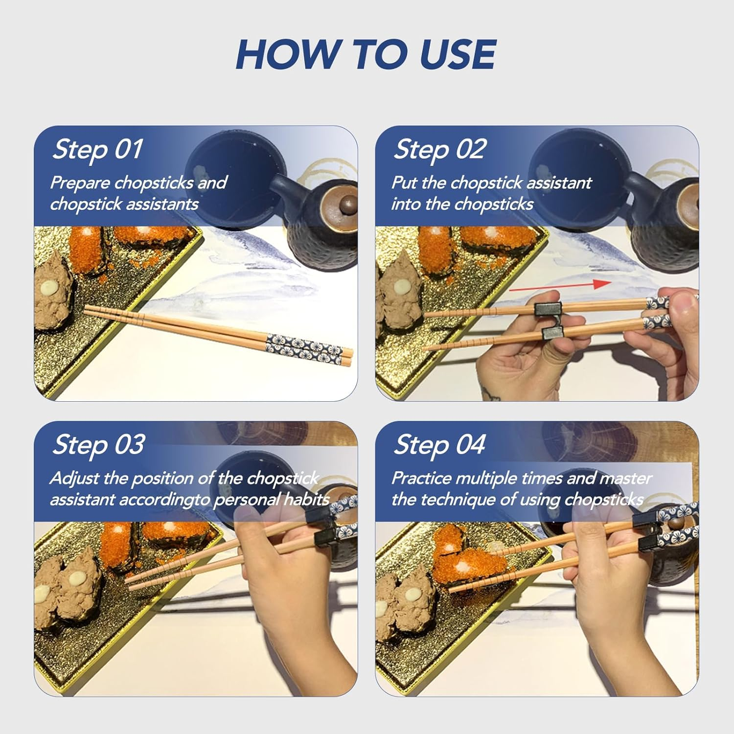 5 Pairs Reusable Training Chopsticks Beginners for Kids Adults Learners, Wooden Chopsticks Trainers Set, Dishwasher Safe, L8.86Inch