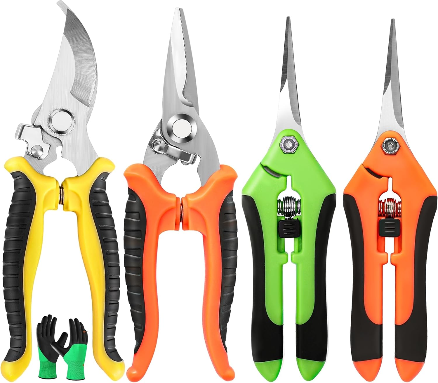 3 Pack Garden Pruning Shears, XICEN Stainless Steel Blades Handheld Pruners Set with Gardening Gloves, Handheld Scissors, Heavy Duty Garden Bypass Pruning Shears, Tree Trimmers Secateurs, Hand Pruner