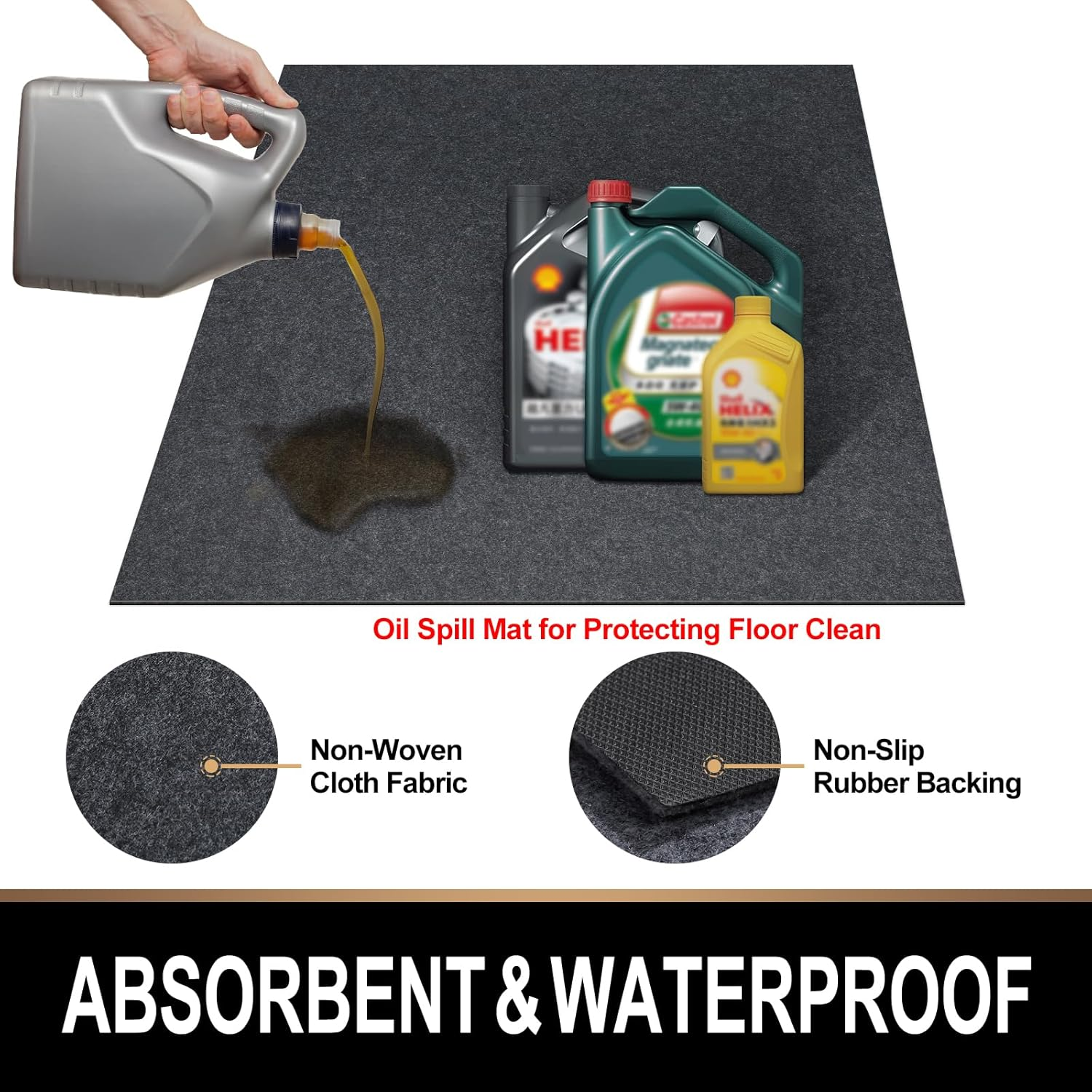 TREETONE Oil Spill Mat, 7.4 X 8.4 Ft, Premium Absorbent Oil Pad. Contains Liquids, Protects Garage Floor from Spills, Drips, Splashes and Stains. Washable, Reusable, Waterproof Rubber Parking Mats image number 2