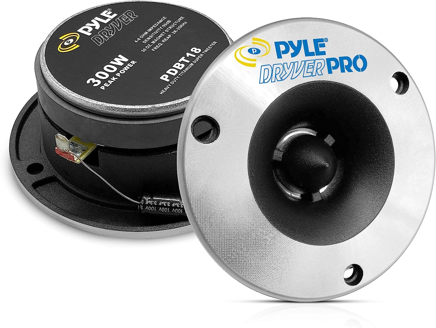 Pyle 3.75'' Titanium Horn Tweeter (Pair) - Aluminum Bullet Diamond Chrome Cutting Finish W/ 300 Watt Peak 20 Oz Magnet Structure 2Khz - 25Khz Frequency Response 4 Ohm & 1" Kapton Voice Coil