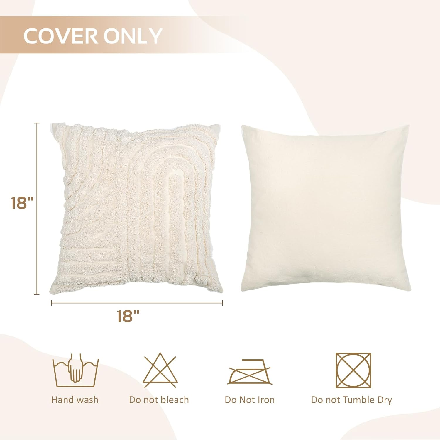 AELS Boho Decorative Textured Throw Pillow Covers 18X18, Set of 2, Modern Abstract Mid Century Rainbow Tufted Pillow Case, Farmhouse Rustic Neutral Woven Cushion Case for Bed Couch Sofa, Creamy White