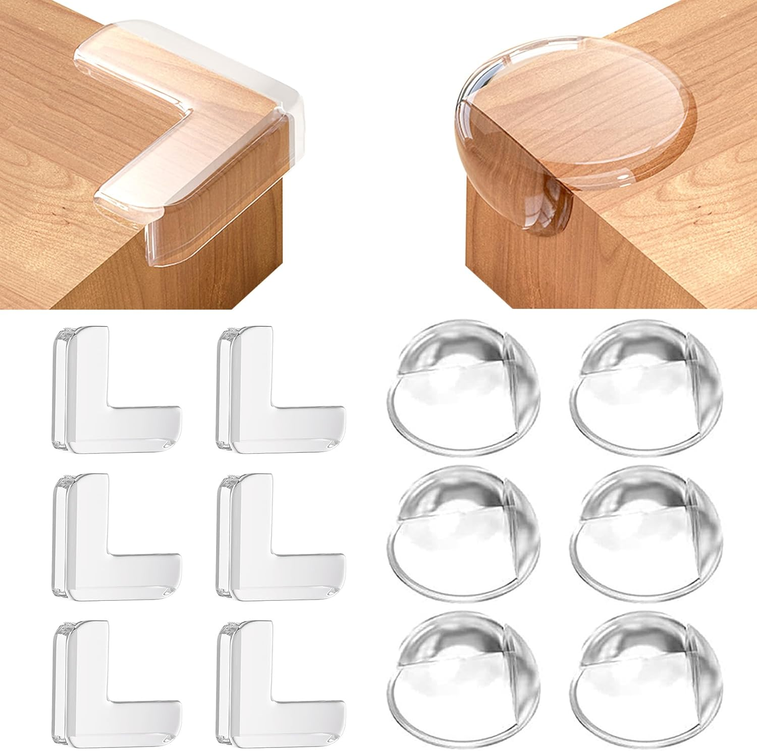 12 Pack Premium Baby Proof Corner Protectors &ndash; Transparent Soft Edge Bumpers with Strong Adhesive, 6 L-Shaped & 6 round Furniture Corner Guards for Kids and Toddlers Safety image number 2