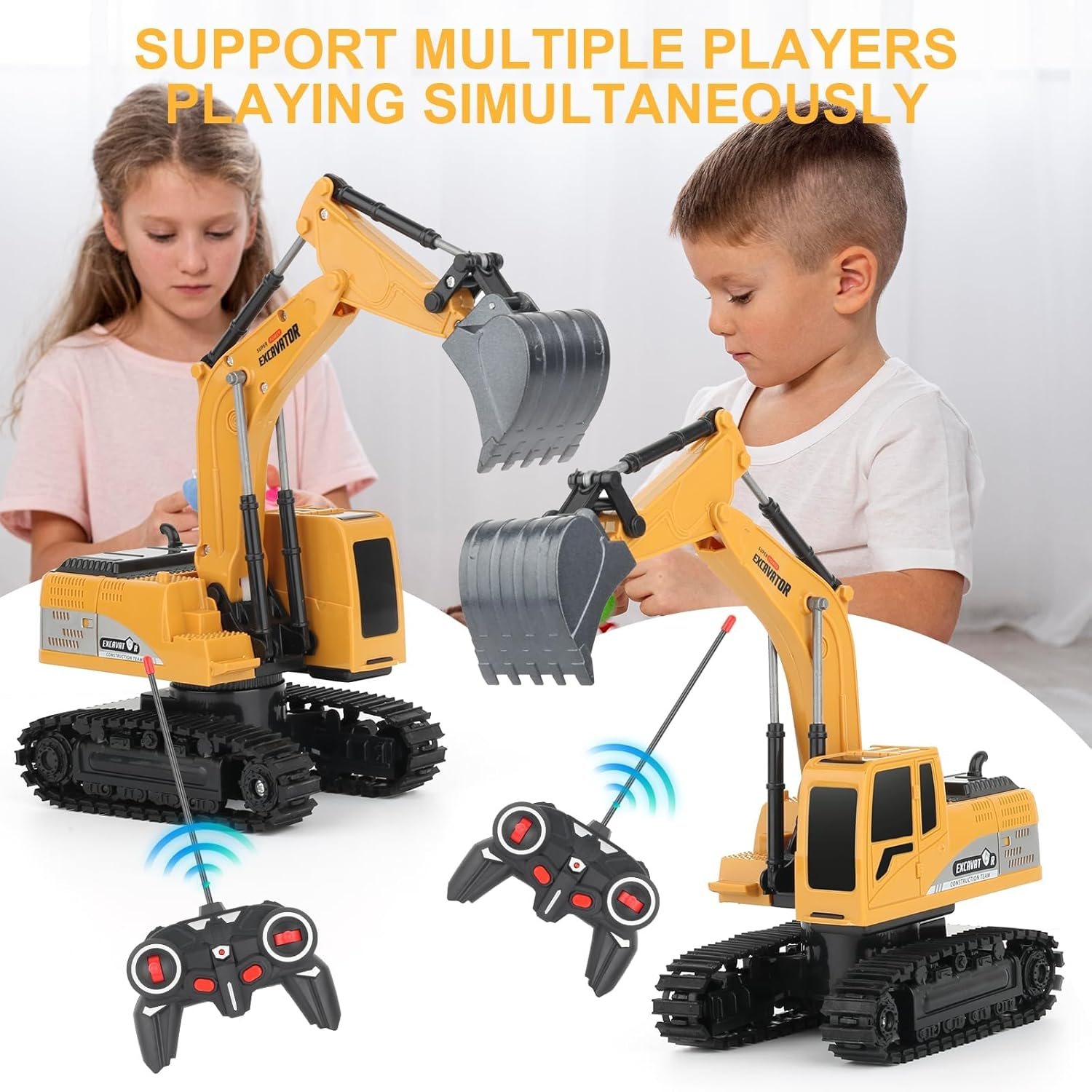 Besswin Remote Control Excavator Toy 660-F1 with Metal Shovel, Light and Music,1:24 Rechargeable RC Excavator,Remote Control Car for Kids 3+ image number 4