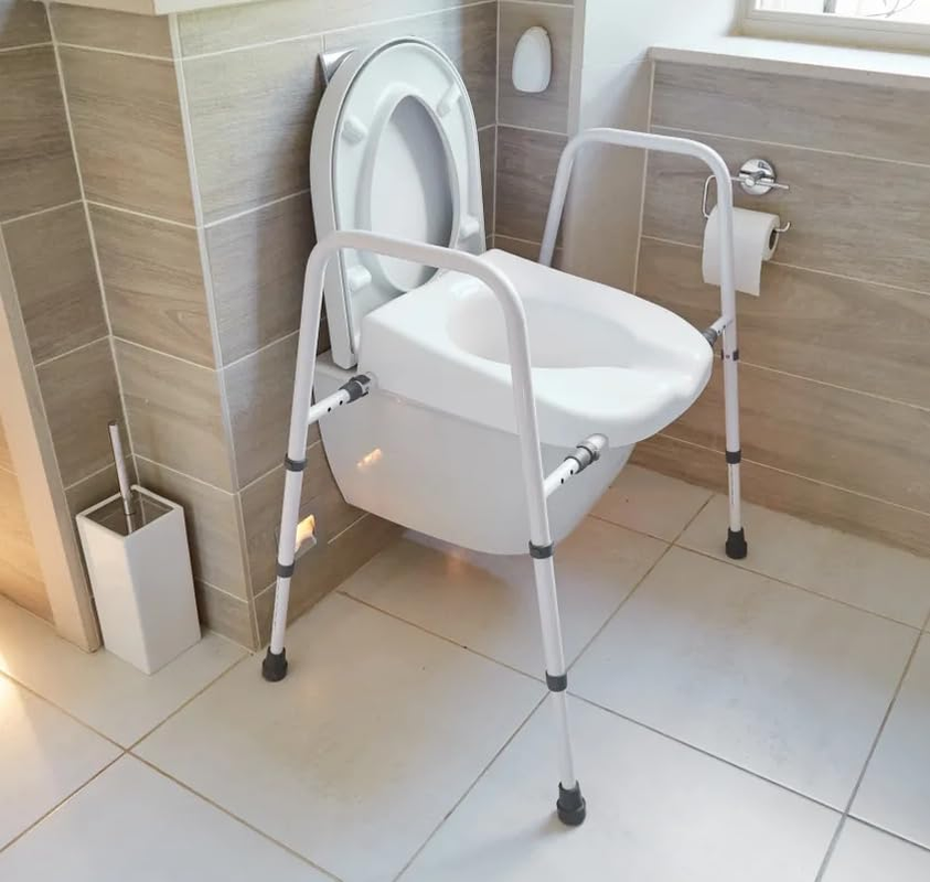 Raised Toilet Seat, Adjustable Height and Width Elevated Toilet Seat with Handles, Commode Chair for Toilet, Extra-Wide Seat, Bedside Commode, White image number 2