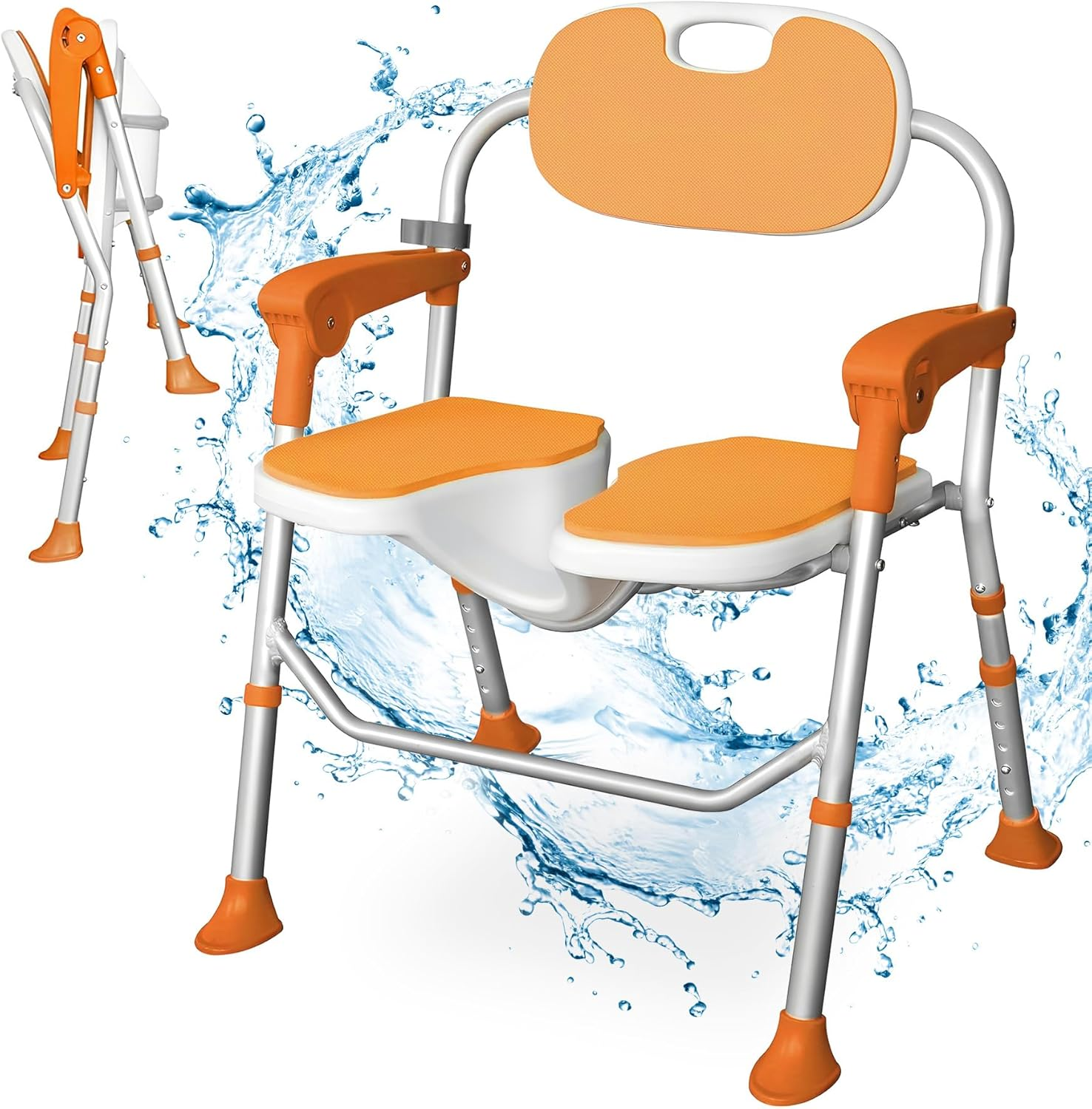 Folding Shower Chair with Arms and Back 350 LB, Folding Shower Chair 5-Level Adjustable, Non-Slip Feet Shower Seat Cutout for Private Washing,For Elderly,Disabled, Seniors & Pregnant image number 3