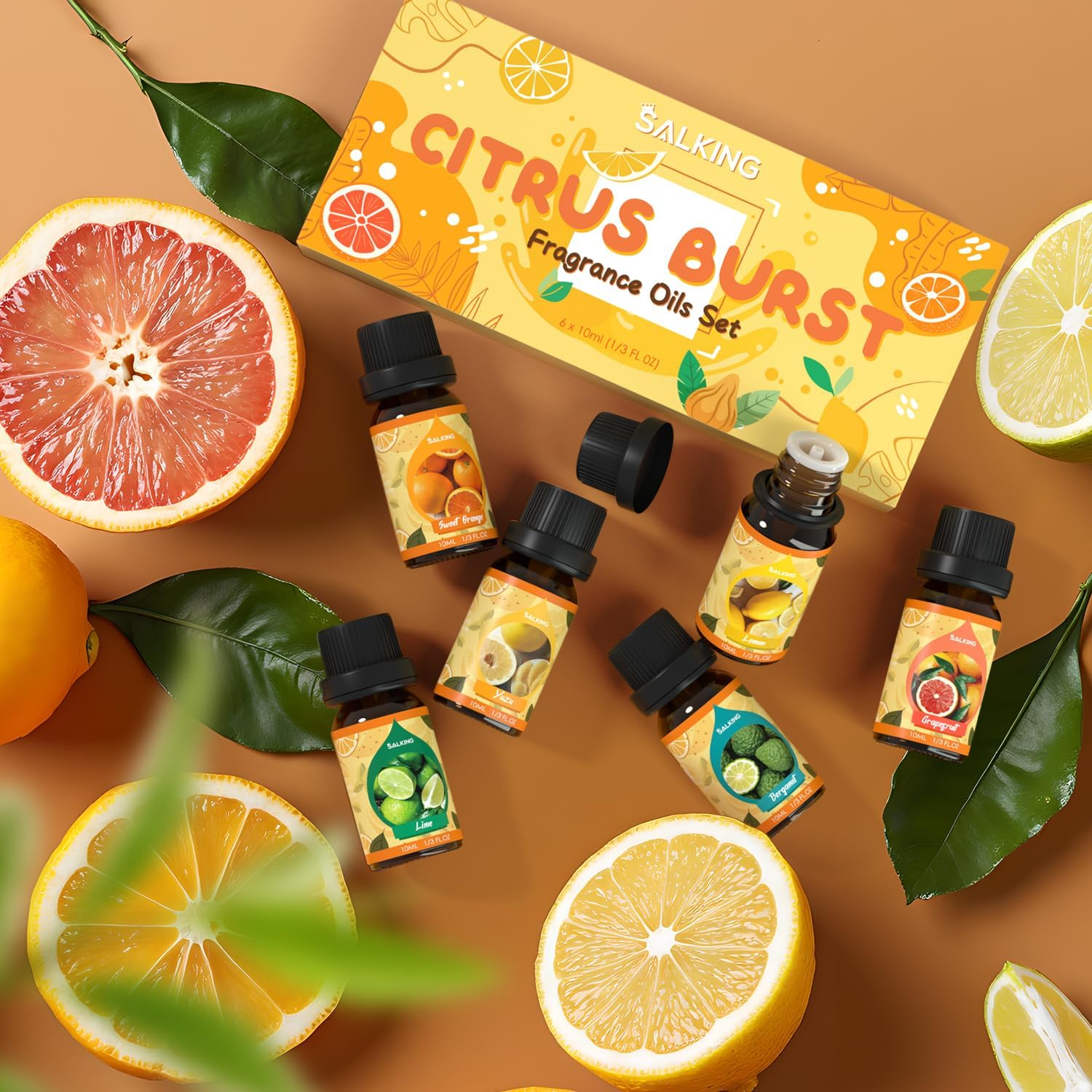 SALKING Citrus Burst Essential Oils Set, Premium Pure and Natural Essential Oils, Fragrance Oil Scented Oils Set for Oil Diffusers 6 X 10 ML - Sweet Orange, Bergamot, Lemon, Grapefruit, Lime, Yuzu - Floral 2 image number 3