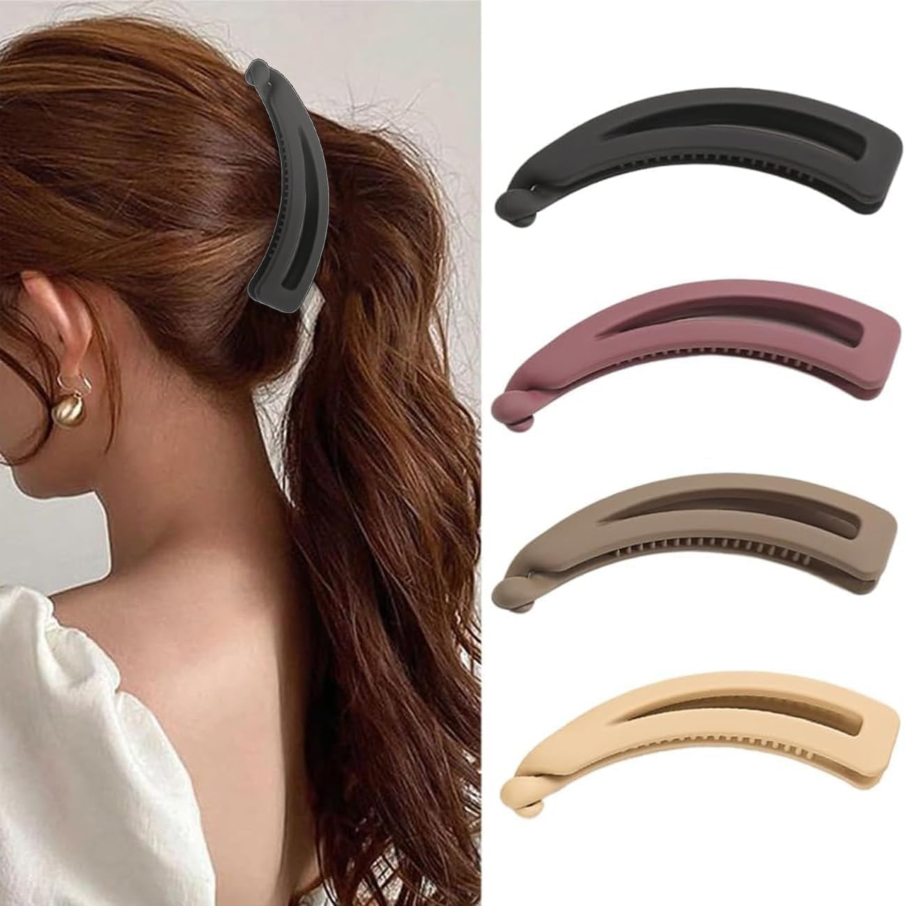 4Pcs Banana Clips Hair,Strong Ponytail Claw Clips for Women and Girls&rsquo; Hair Accessories, Non Slip Banana Barrettes Strong Hold Hair Fish Hair Accessories Banana Hair Claw Clip image number 5