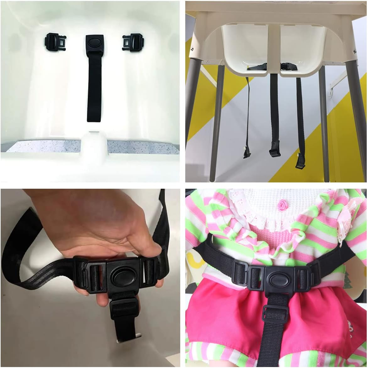 Child Belt for High Chair,3 Point Adjustable Harness, Strap for Kid Stroller. (Black)