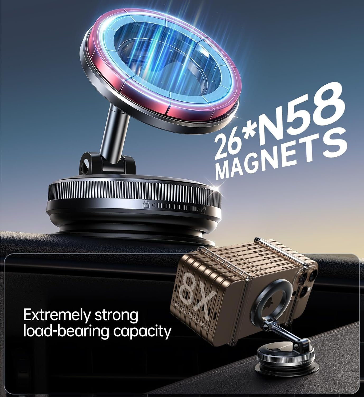 For Magsafe Car Mount【90Lbs Strongest Suction & 2800Gf Magnetic】 Suction Cup Phone Mount Dashboard & Windshield, Universal Phone Holders for Your Car for Iphone 17 16 15 14 13 Pro Max image number 1