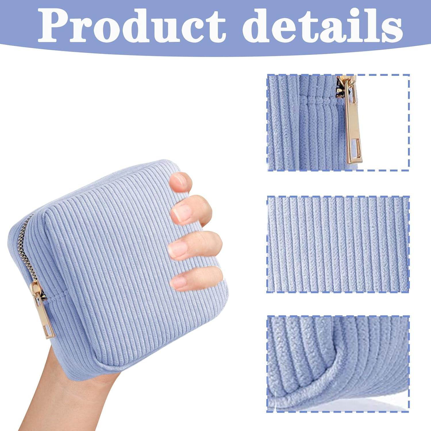 Sanitary Pad Storage Bag, Period Bags for Teenage Girls, Portable Small Corduroy Period Bag with Zipper, Cute Soft Mini Makeup Bag First Period Kit for Girls Women Outdoor(Blue) image number 5