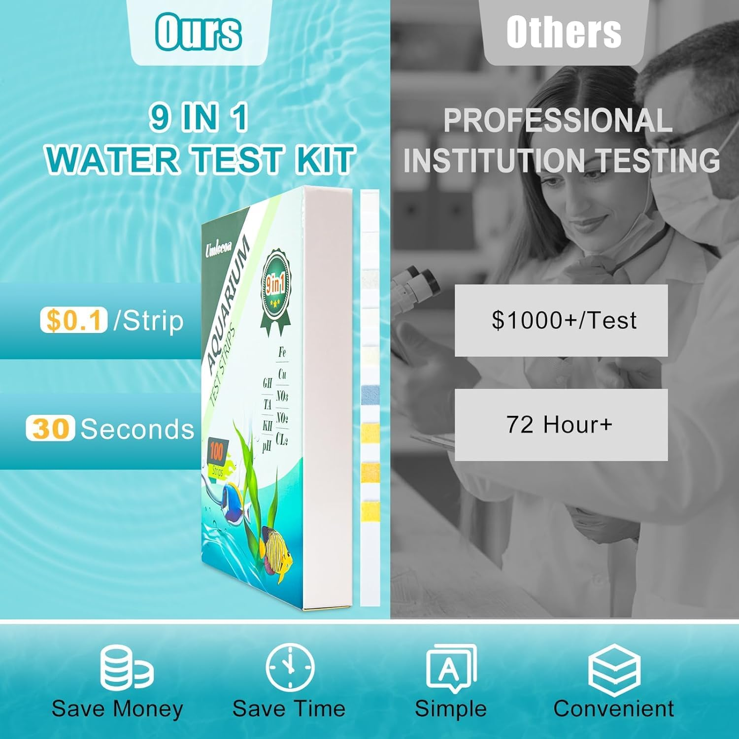 JINDUN 9 in 1 Aquarium Test Kit for Freshwater and Saltwater - 100 Aquarium Test Strips with Test Tube & Thermometer - Fast & Accurate Water Testing Strips for Aquarium/Pond/Pool image number 5