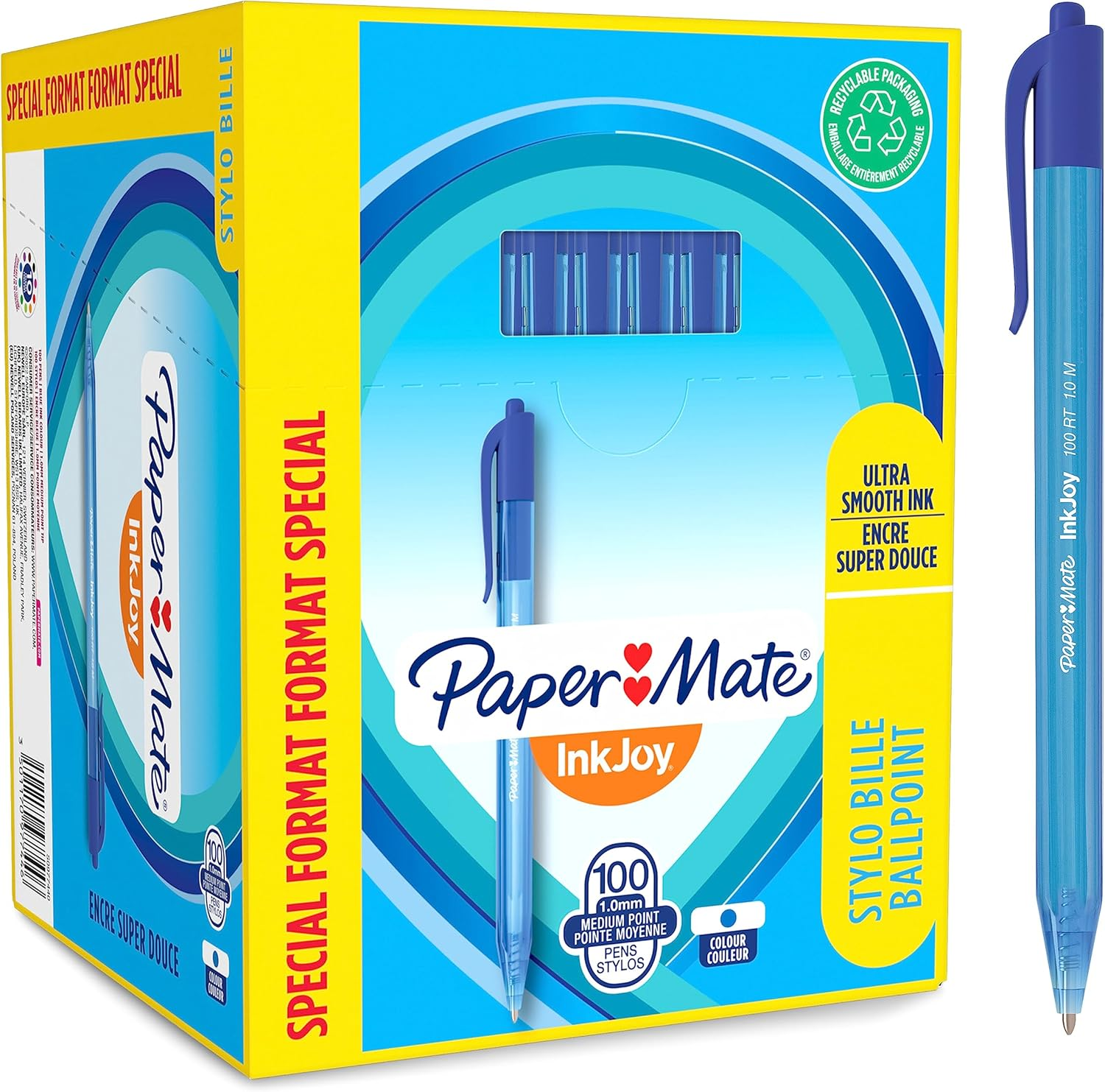 Paper Mate Inkjoy 100RT Retractable Ballpoint Pens | Medium Point (1.0Mm) | Black | 20 Count