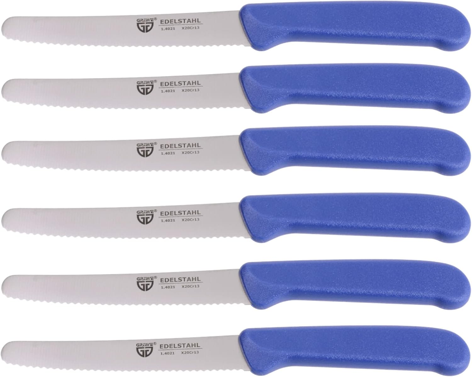 GR&Auml;WE Table Knife Set of 6 for Cutting, Pack of 6 Bread Knives, Breakfast Knife with Serrated Edge, Knife 21 Cm