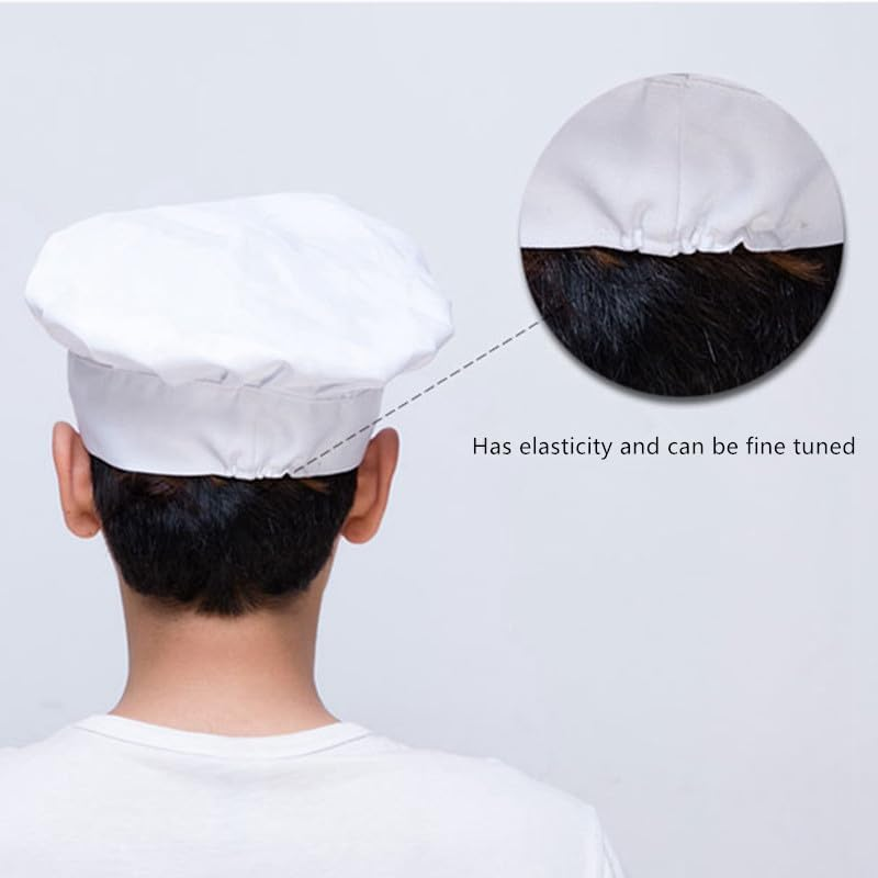 Walquicks 4 Pcs Chef Hat, Catering Hats,White Chef Caps, Adjustable Elastic Cotton Cooking Cap, Reusable and Washable Durable Cooking Chef Cap for Home, Restaurant, Kitchen, Baking and Party Favors image number 3