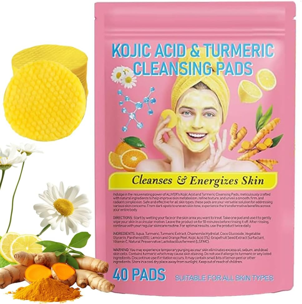 Acid and Turmeric Cleansing Pads, 40 Pcs Cleansing Turmeric Pads, Turmeric Exfoliating Face Scrub Pads (1 Pcs)