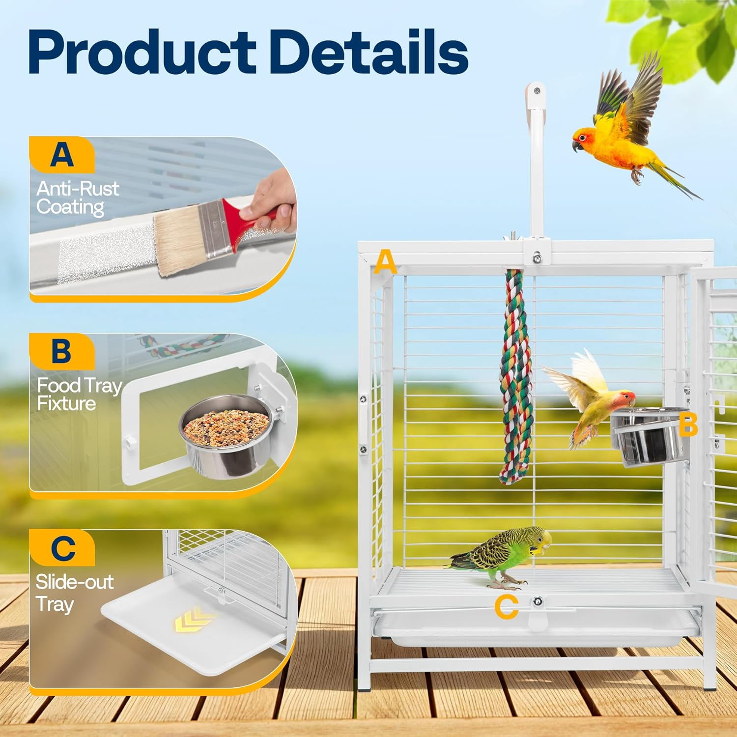 VIVOHOME 19 Inch Wrought Iron Bird Travel Carrier Cage for Parrots Conures Lovebird Cockatiel Parakeets White image number 2