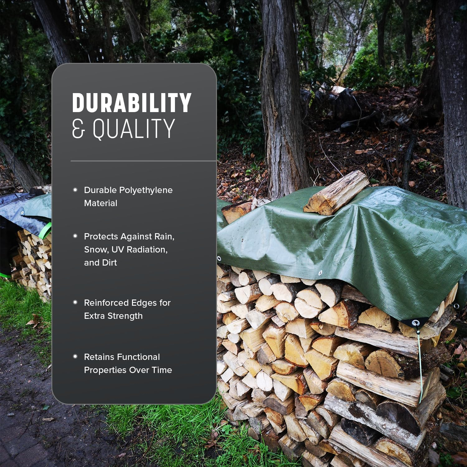 Keplin 2X3M Waterproof Tarpaulin Cover Sheet 90GSM, Heavy Duty, Mould-Resistant, Easy to Wash - PE Material, Reinforced Edges with Metal Eyelets, Green image number 6