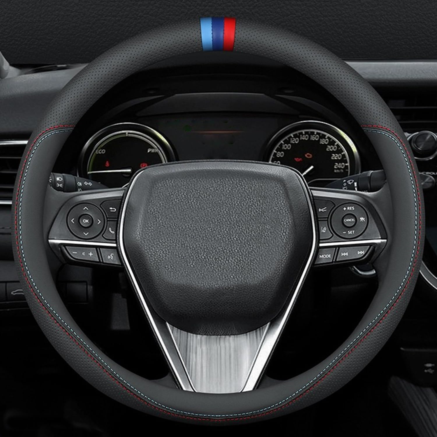 Car Steering Wheel Cover Compatible with Subaru Forester Impreza Legacy Outback Ascent Tribeca Crosstrek BRZ Baja 14.5-15 Inches, Ultra-Thin Design Premium Nappa Leather (Black-A)