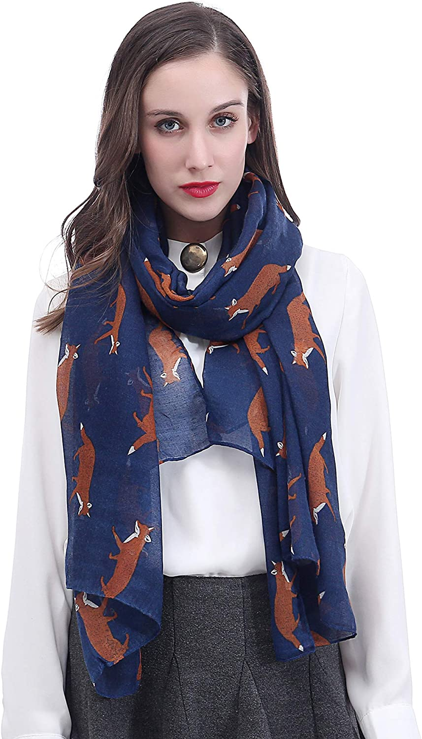 Lina & Lily Fox Animal Print Women'S Scarf Shawl Wrap Lightweight - Black image number 3