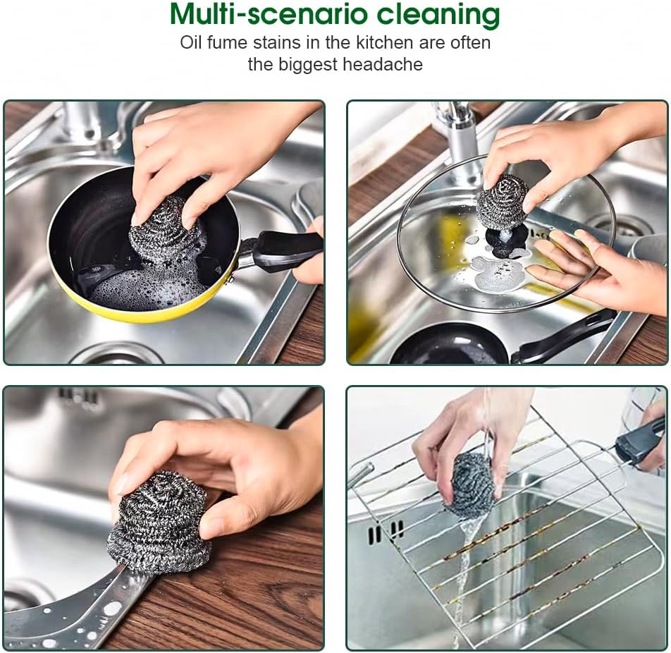 Cook Easy 6PCS Stainless Steel Scrubbers, Steel Wool Scourers Scouring Pads Metal Sponges, Easy Scouring Grease Dirt Oil Rust for Dishes,Pans,Pots,Ovens,Grills,Sinks (1Pack-6Pcs, 6CM Diameter) image number 2