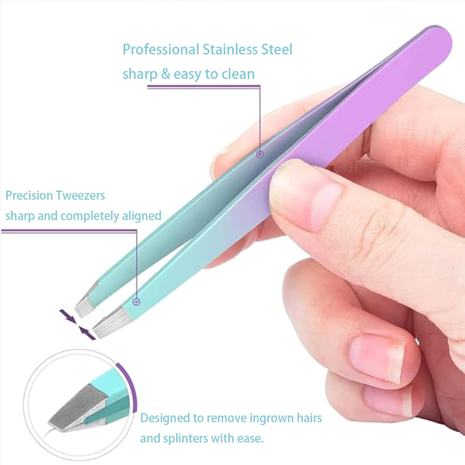 AYAITEE Tweezers for Women Facial Hair, 7PCS Stainless Steel Precision Eyebrow Tweezers Set, Beauty Tools for Ingrown Hair & Splinter Removal image number 2